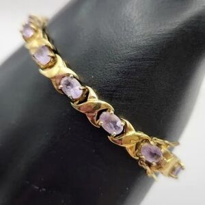Vintage Gold 925 Vermeil Amethyst Bracelet,‎ Length 7", Weight 15.0 Grams